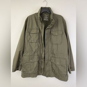 L.L. Bean Utility Field Jacket Coat Mens L Reg Double Zip Hooded Military Green